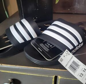 Adidas Men's Black and White Slides